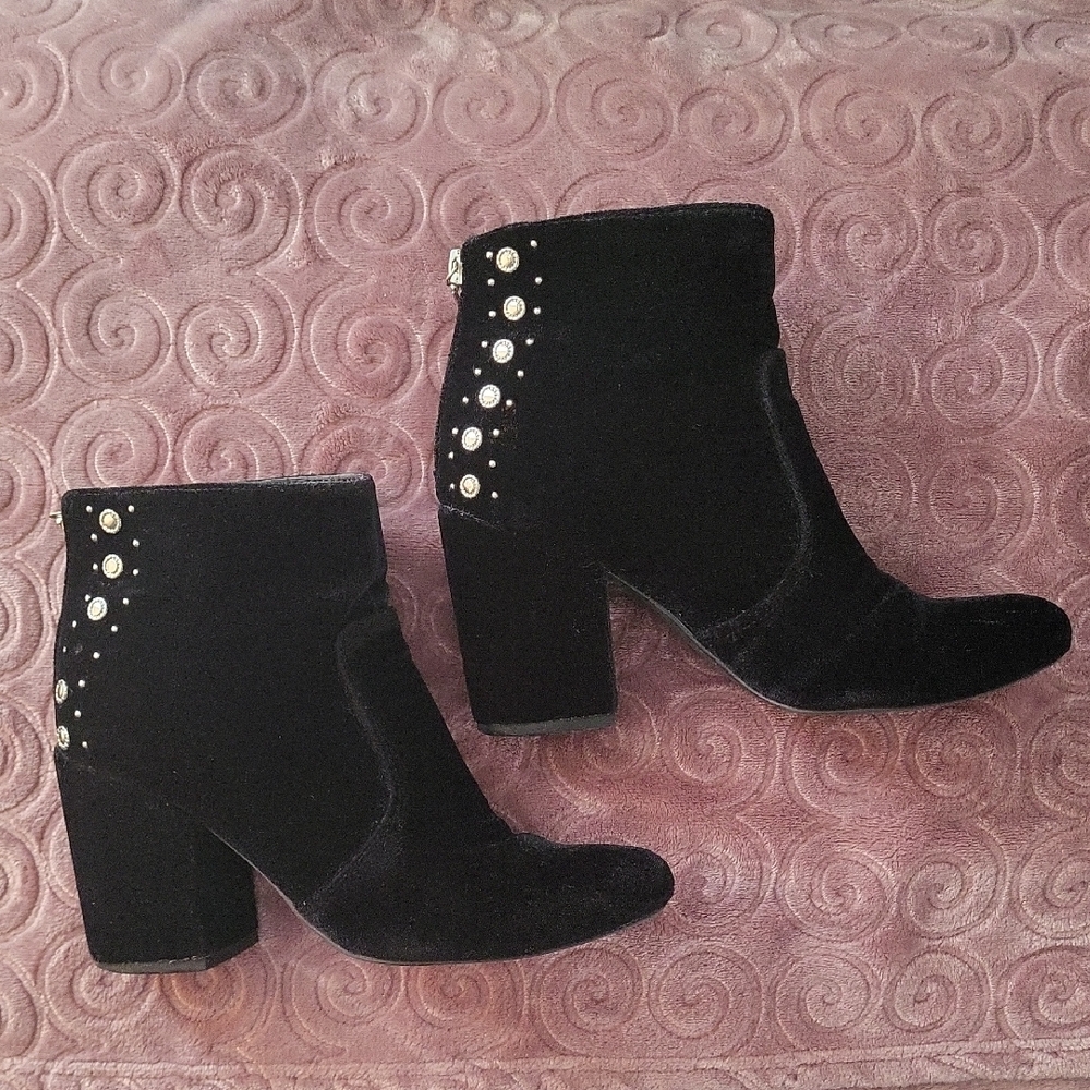 Velvet Black Ankle Boots with Pearl Detailing